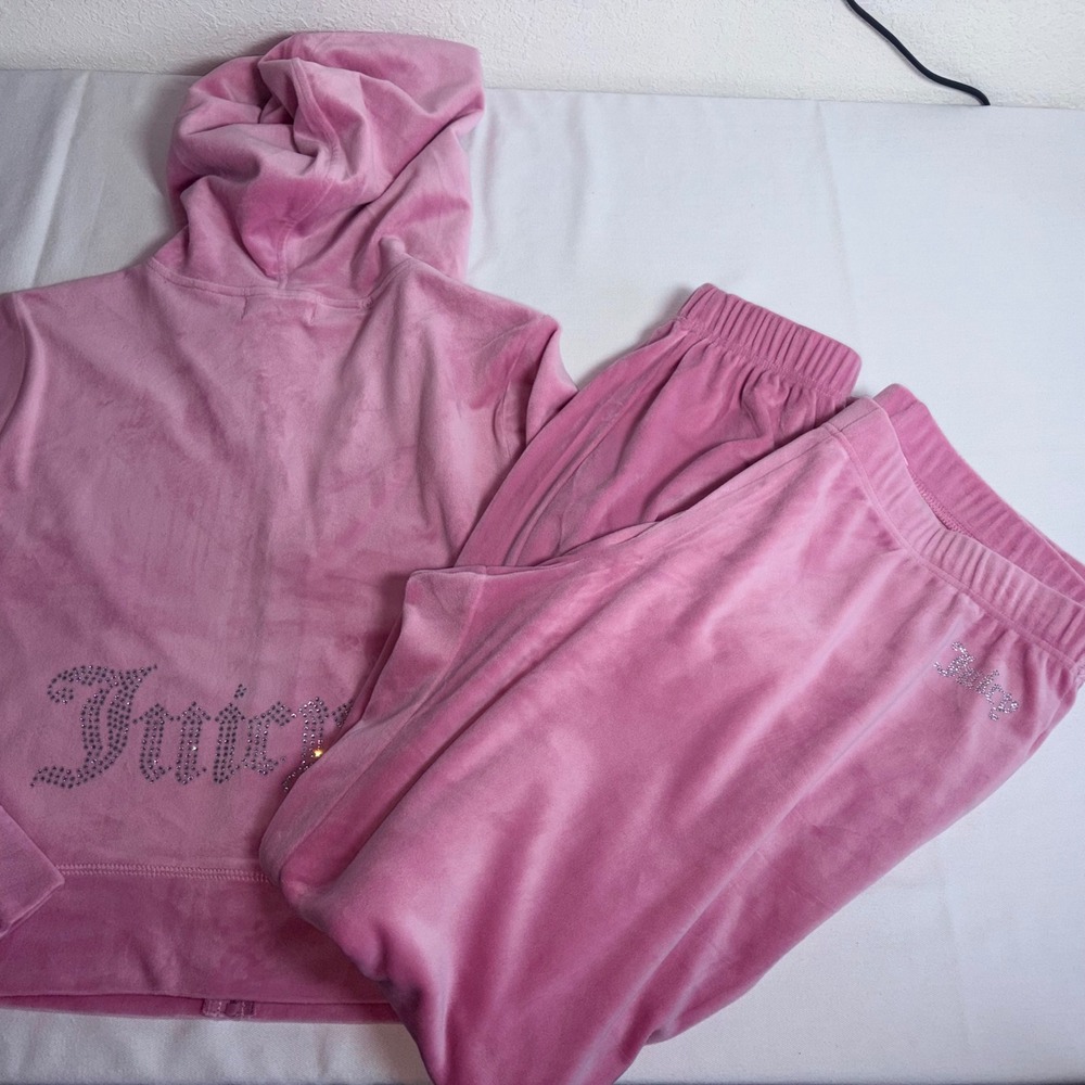 Juicy Couture Velour Tracksuit Large Rose Pink NEW Rhinestone Logo Y2K Set - Picture 3 of 11